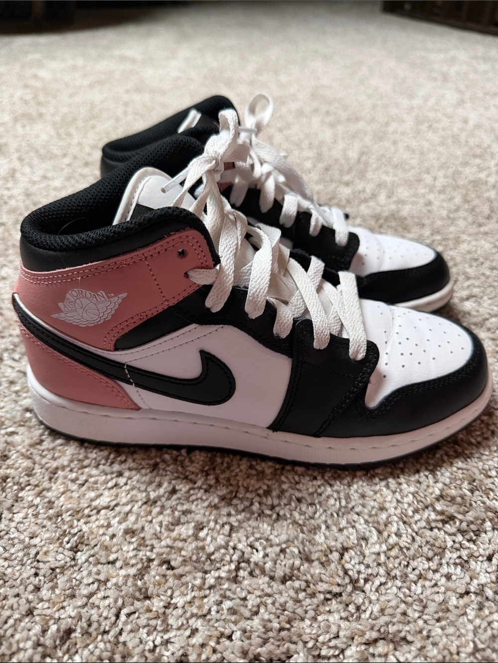 Jordan Kids Mid-Top Sneakers in Pink, Black & White